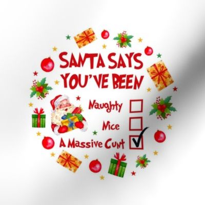 6" Circle Panel Santa Says You've Been Nice Naughty A Massive Cunt Adult Sweary Sarcastic Christmas Humor for Embroidery Hoop Projects Quilt Squares Potholders