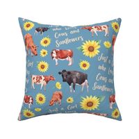 Large Scale Just a Girl who loves cows and sunflowers on blue
