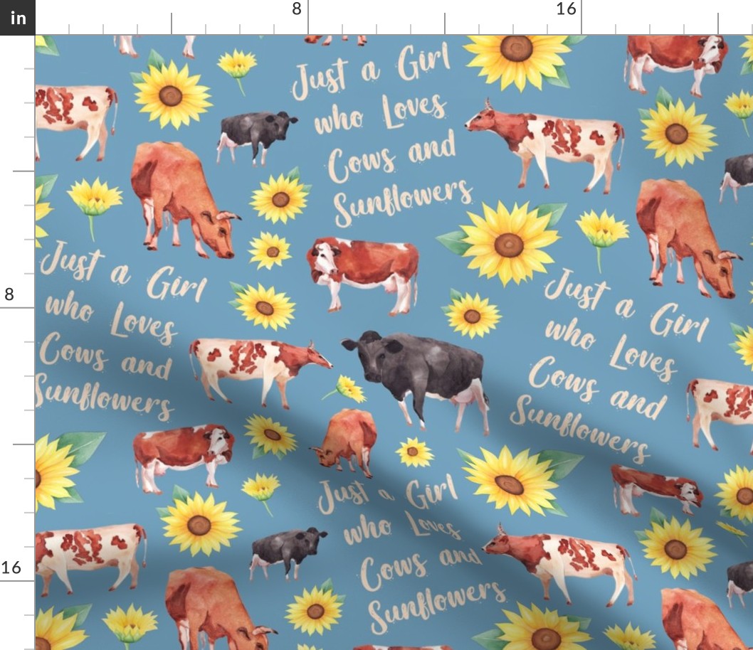 Large Scale Just a Girl who loves cows and sunflowers on blue