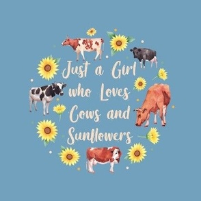 Swatch 8x8 Square Fits 6" Hoop for Embroidery or Wall Art DIY Pattern Kit Template Quilt Square Just a Girl who loves cows and sunflowers on blue