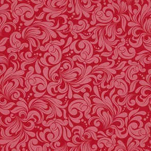 Bigger Scale Damask Floral Pink on Red