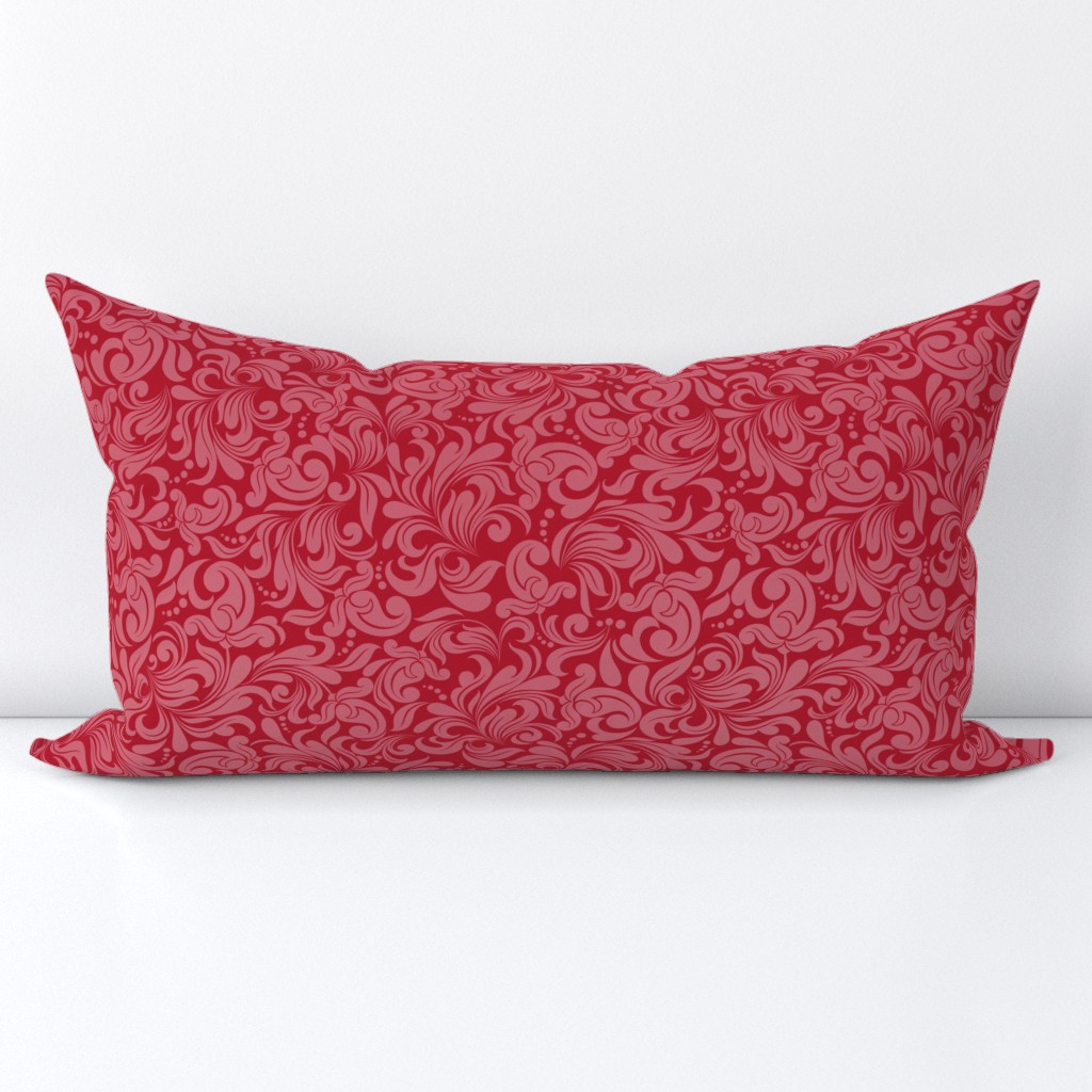 Smaller Scale Damask Floral Pink on Red