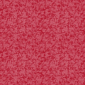 Smaller Scale Damask Floral Pink on Red