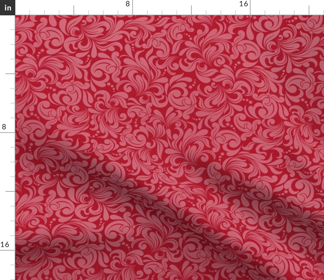 Smaller Scale Damask Floral Pink on Red