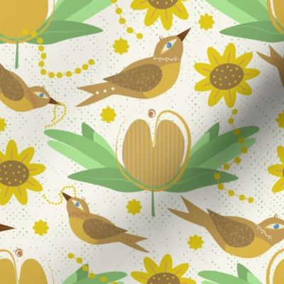 Brown birds / sunflowers / cream