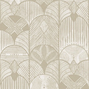 Golden cream  earthy deco neutral geometric -textured hand-drawn tribal Art Deco arches - large