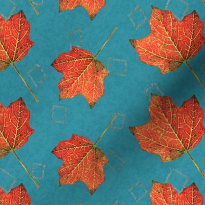 Watercolor Fall Leaves (large) - lagoon turquoise and pool blue