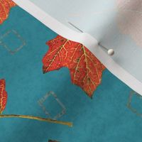 Watercolor Fall Leaves (large) - lagoon turquoise and pool blue