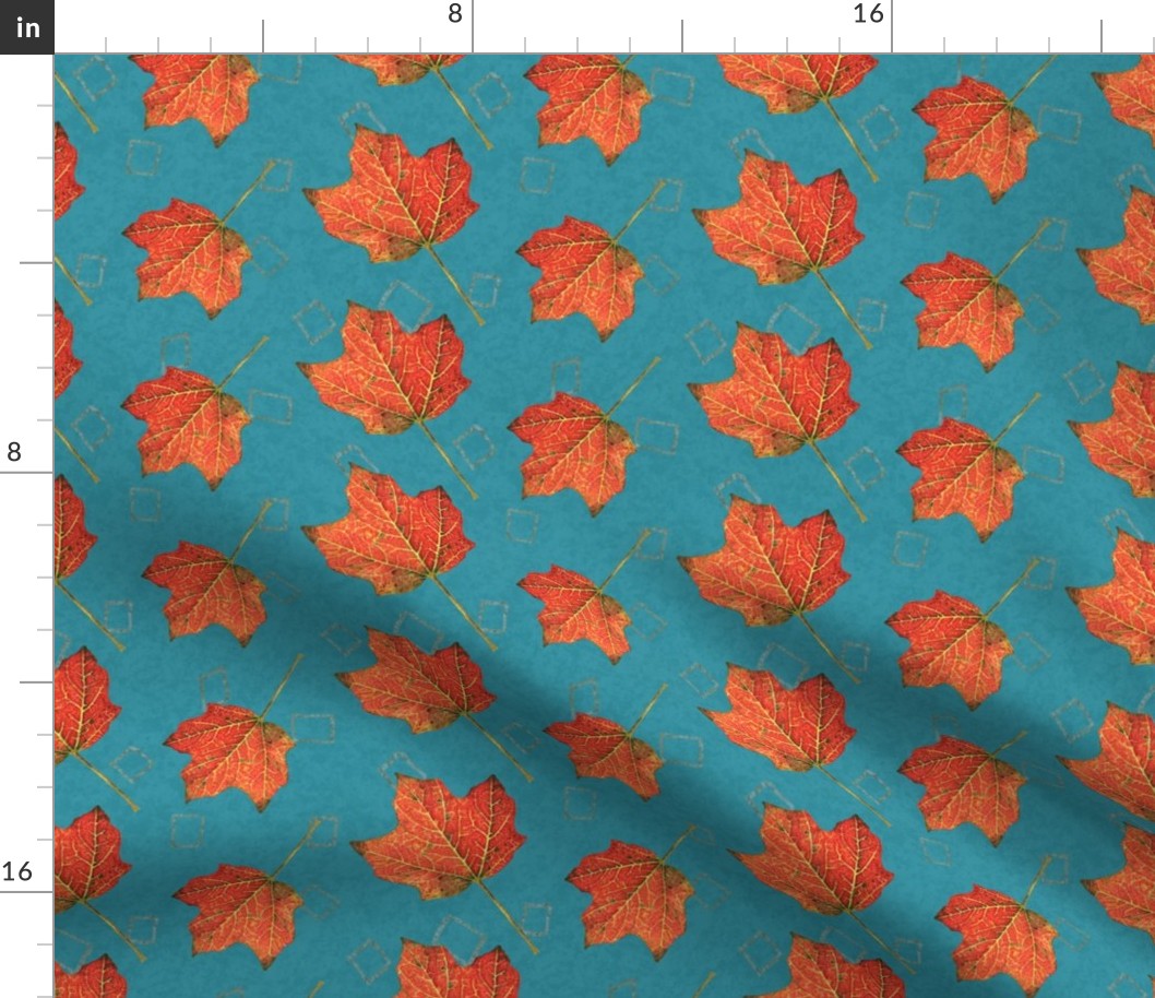 Watercolor Fall Leaves (large) - lagoon turquoise and pool blue