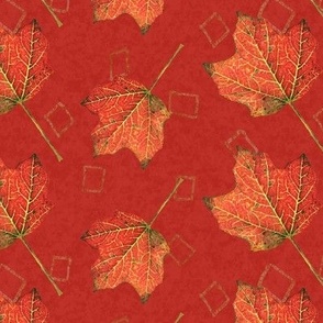 Watercolor Fall Leaves (large) - poppy red and mustard yellow