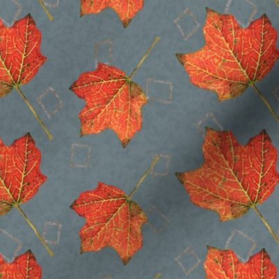 Watercolor Fall Leaves (large) - slate gray and fog blue