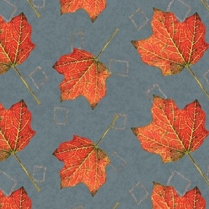 Watercolor Fall Leaves (large) - slate gray and fog blue