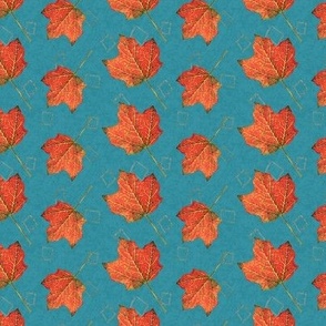 Watercolor Fall Leaves (medium) - lagoon turquoise and pool blue