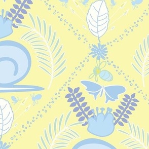 Elegant Snails in Blues and White on Yellow