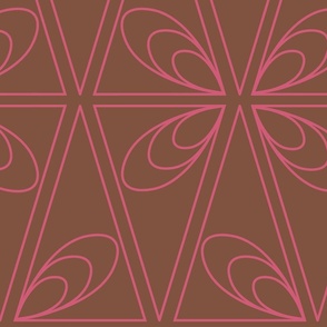 Abstract modern geometric triangles in bright pink on dark burgundy