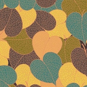 Autumn leaves green yellow brown 