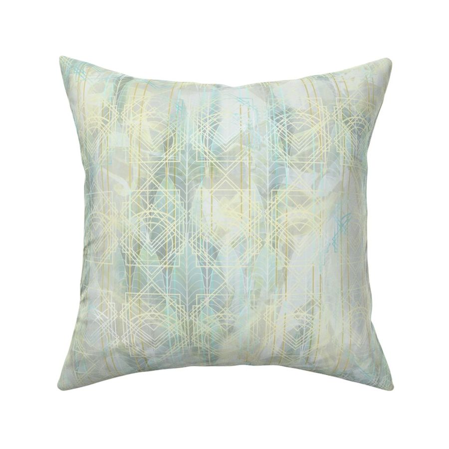 Geometric Deco Mist -- Cloudy White Light Aqua Geometric Art Deco – 171dpi (88% of Full Scale)