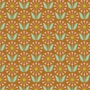 Mid Mod Flowers Pink on Brown Medium