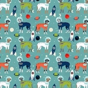 SMALL Great Dane outer space astronauts fabric dog breeds pets med blue