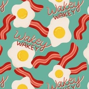 Wakey Wakey Eggs and Bakey | Eggs and Bacon | Aqua | Retro Diner | Breakfast | Cute