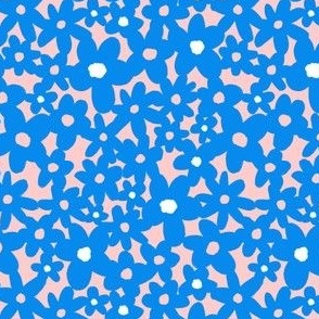 Blue floral silhouette, blue pink flowers