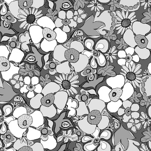 Floral Doodles in shades of grey