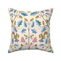 Oak damask with squirrel and snail - light - large scale