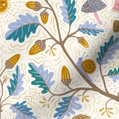 Oak damask with squirrel and snail - light - large scale