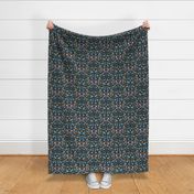 Oak damask with squirrel and mushroom - dark - small scale / dark blue 