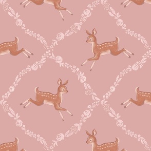 Leaping Fawn Trellis white on pink