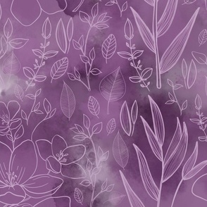 Watercolour Line Art Florals Purple (Large)