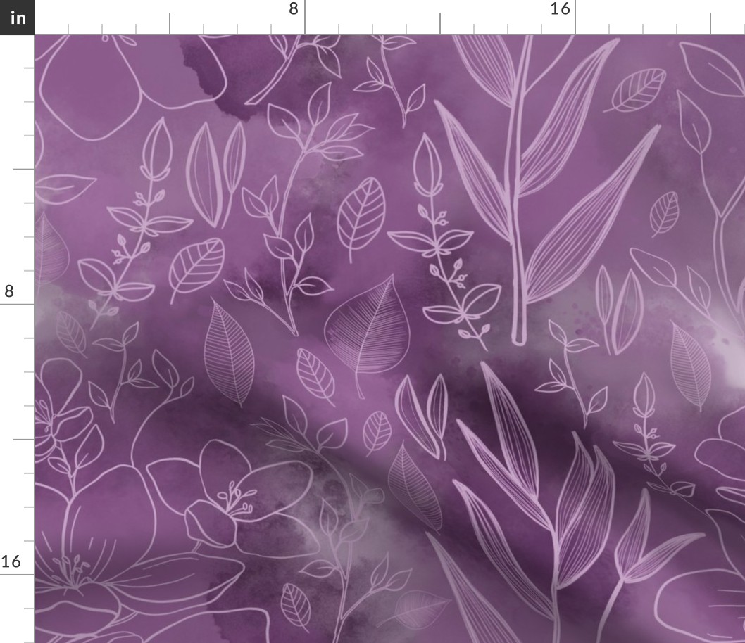 Watercolour Line Art Florals Purple (Large)
