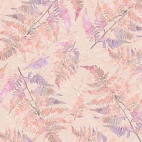 Scattered Soft Peach and Pink Ferns on Blush Texture