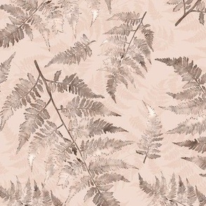 Scattered Brown Ferns on Blush Texture