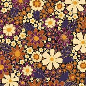Fall, Autumn Floral in Purple, Mustard Yellow & Gold