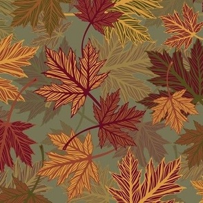 Autumn leaves with green background (medium size) 