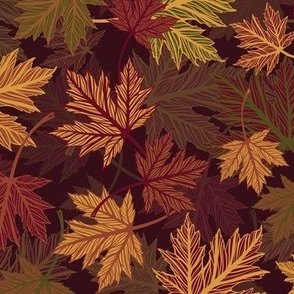 Maple Leaves // Dark Autumn // Tossed Leaf Pattern