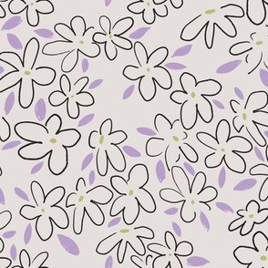 purple floral, hand drawn