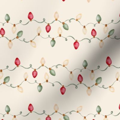 Watercolor Holiday Lights on Cream- Small