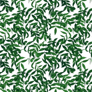 Hickory Leaves - White & Green