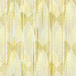 Translucent Art Deco Leaf Skeletons over Yellow -- Art Deco Yellow Abstract Landscape