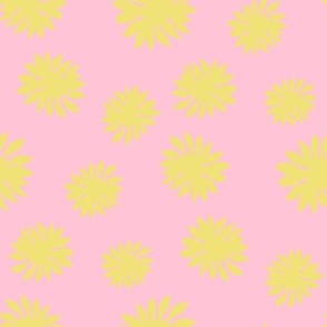 Sunflowers silhouette buttercup yellow on pink by Jac Slade