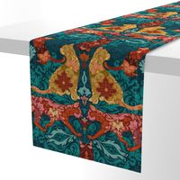 Autumn Cats Damask Teal - XL