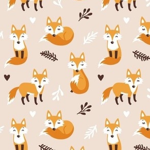 Cute fox. Beige background