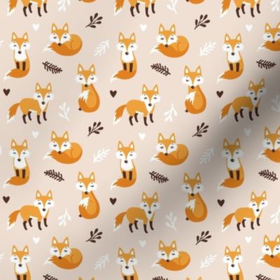 Cute fox. Beige background. Small scale