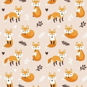 Cute fox. Beige background. Small scale