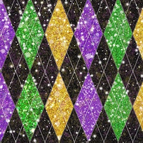 Glitter Mardi Gras Harlequin Argyle -- Faux Glitter Print Diamonds in Mardi Gras Purple, Green, and Yellow Gold -- 22.07in x 18.36in  -- 150dpi (Full Scale)