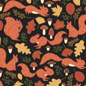 Medium - Squirrel Autumn Leaves Pattern 