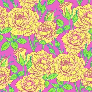 Yellow roses on pink 