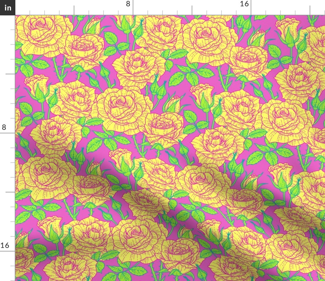 Yellow roses on pink 